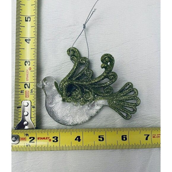 Clear Acrylic Green Glitter Tail Wings Doves Ornaments Sun Catchers Set of 3 - Picture 5 of 7